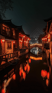 江南水乡古镇景区夜景图片