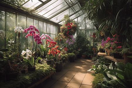 温室美丽的植物和花朵图片