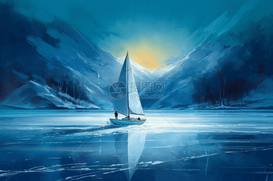 冰川上的帆船图片