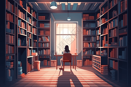 一个人静静地坐在图书馆的学习区图片
