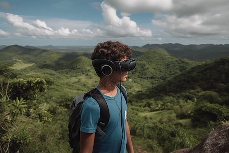 一名学生在VR旅行计划中探索背景