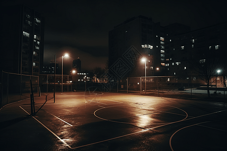 城市夜晚的篮球场图片