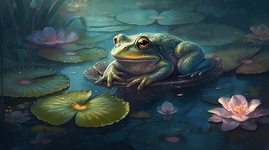 一只青蛙在睡莲上休息图片