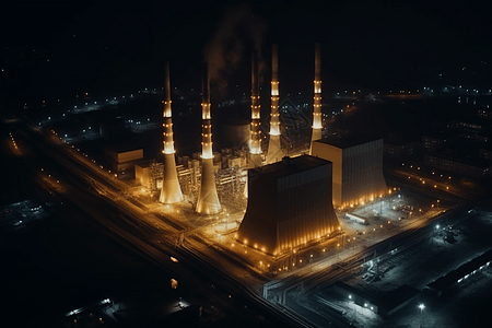 夜间的发电厂图片