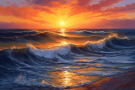 海洋尽头的日落背景图片