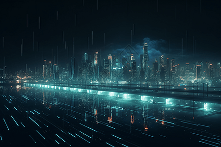 夜间的未来城市背景图片