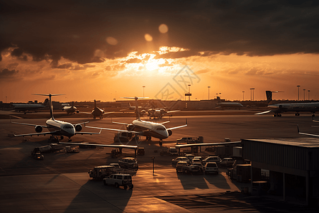 日落下的机场图片
