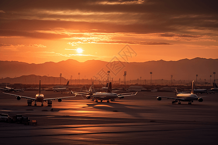 日落天空下的机场图片