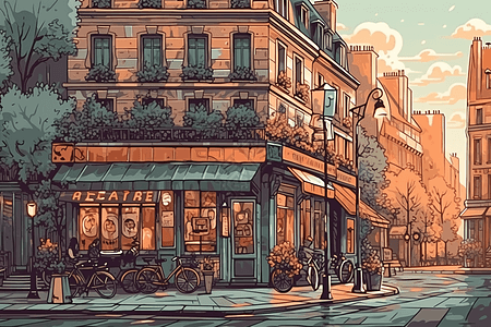 巴黎街景咖啡厅图片