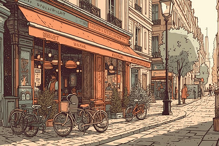 插画风巴黎街景图片