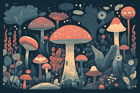 插画风巨型蘑菇图片
