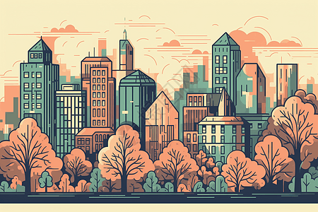 彩色插画城市背景图片