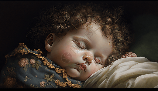 睡觉中的卷发婴儿图片