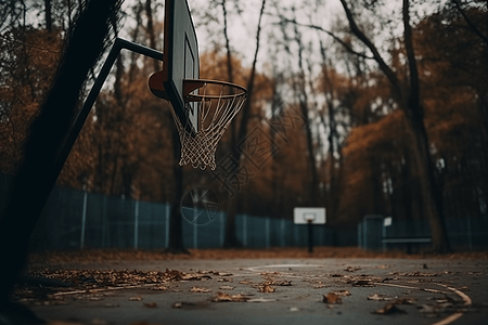 满地落叶的篮球场图片