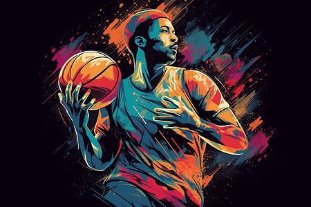 青少年打篮球篮球运动员上篮的风格化插图插画