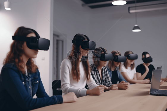 一群学生使用VR练习图片
