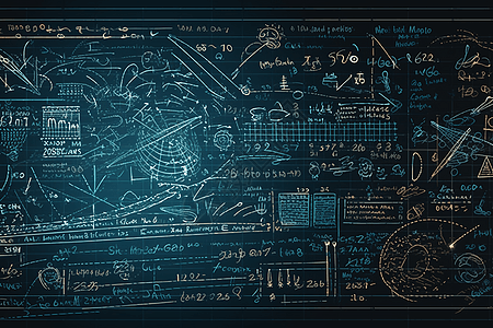 数学计算白底一块写满方程式的黑板插画