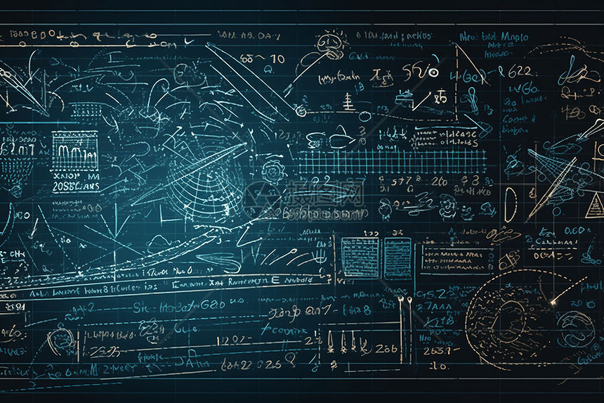 一块写满方程式的黑板图片