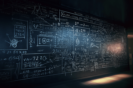 数学计算白底一块写满数学方程式的黑板插画