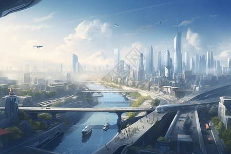 未来城市河流图片