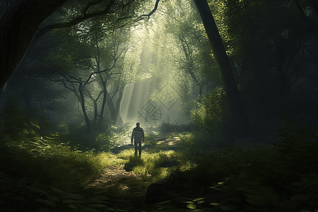 森林里行走的人图片