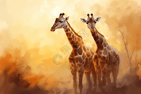 两只长颈鹿在非洲平原背景图片