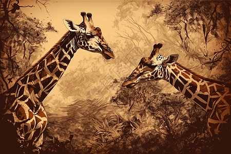 森林中可爱的长颈鹿图片