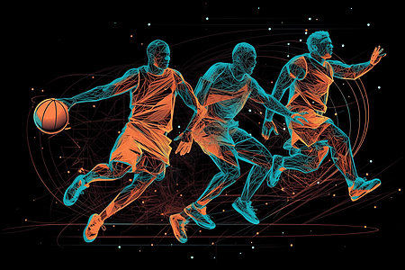三个运动中的篮球运动员背景图片