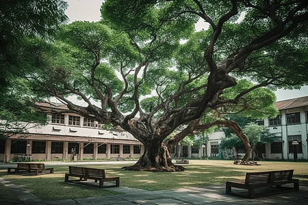 学校建筑学校广场的大树背景