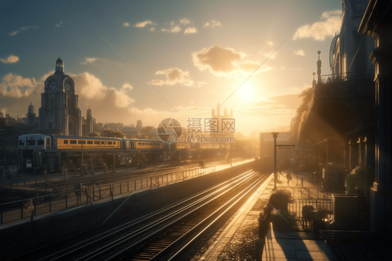 城市天际线火车站的美丽背景图片