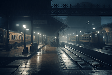 暴风雨之夜的火车站图片