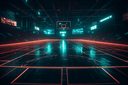 荧光炫酷篮球场图片
