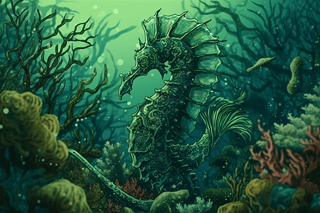 海底的海马插画图片