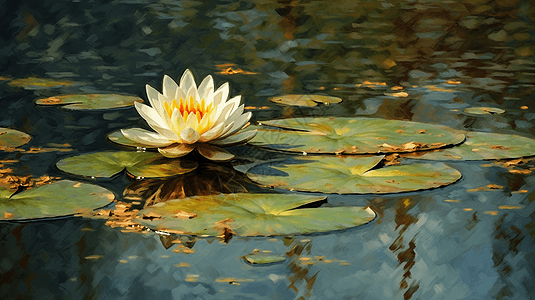平静池塘上的睡莲背景图片