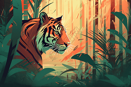 老虎在竹林中图片