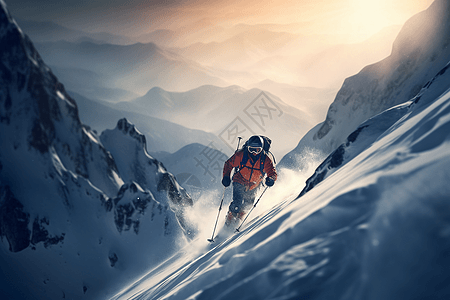 极限滑雪登山高清图片