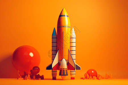 橙色背景下的火箭背景图片