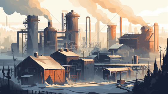 大型钢厂插画图片