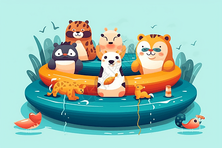 卡通动物游泳池图片