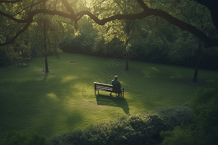 一个人独自坐在公园的长凳上图片