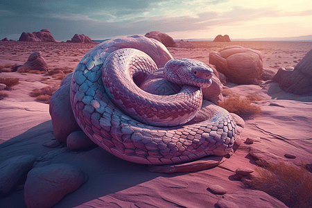 岩石上盘绕的大蛇图片