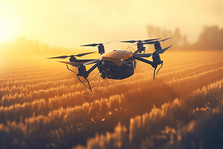 无人机在农作物上方飞行图片