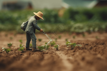 农民喷洒农业的微距小人图片