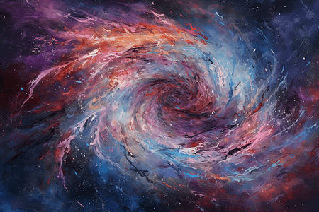 一幅梦幻的彩色螺旋式星系油画图片