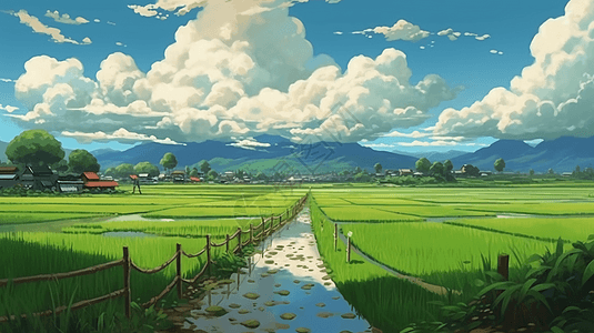 稻田美丽的景色高清图片
