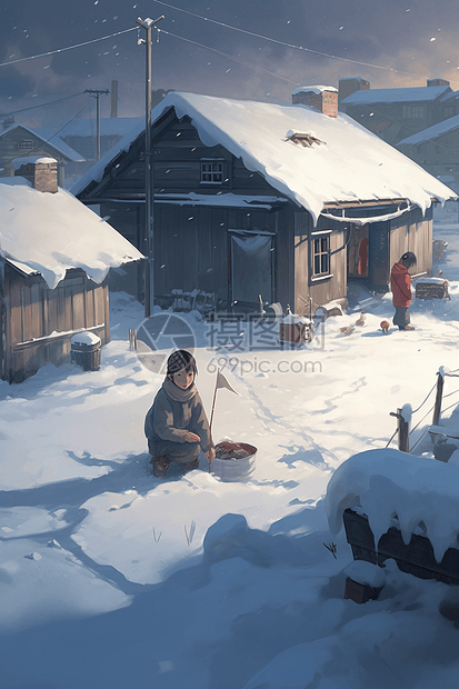 村庄里大雪图片
