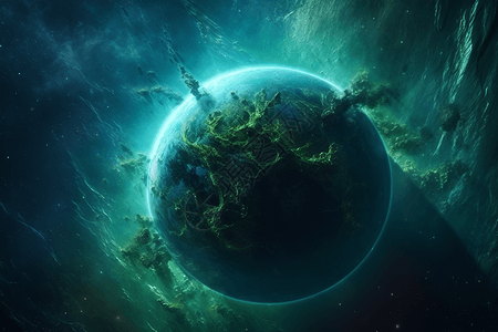 宇宙中绿色的行星图片