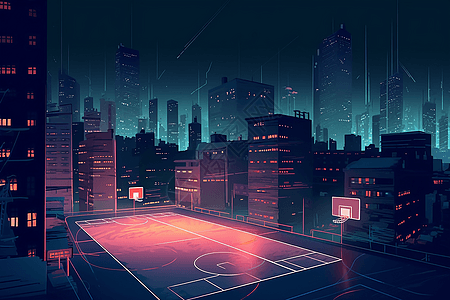 夜城市的篮球场景观图片