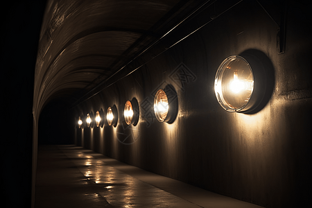 一排隧道灯反射器高清图片
