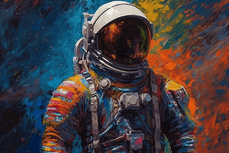 一幅宇航员的油画图片